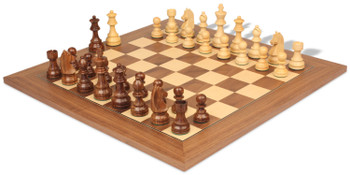 German Knight Staunton Chess Set Golden Rosewood & Boxwood Pieces with Walnut & Maple Deluxe Board - King