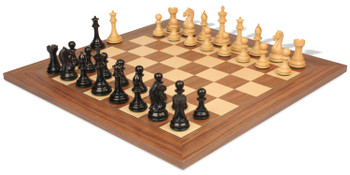 Fierce Knight Staunton Chess Set Ebony & Boxwood Pieces with Walnut & Maple Deluxe Board - 4" King