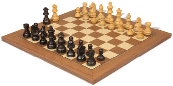 German Knight Staunton Chess Set Ebonized & Boxwood Pieces with Deluxe Walnut Chess Board - King