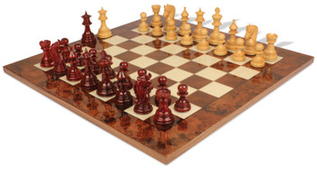 Hadrian Staunton Chess Set Padauk & Boxwood Pieces with Walnut Burl & Maple Board - 4.4" King