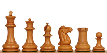 1849 Heirloom Staunton Chess Set Aged Ebony & Boxwood Pieces with Walnut Burl Board- 4.4" King