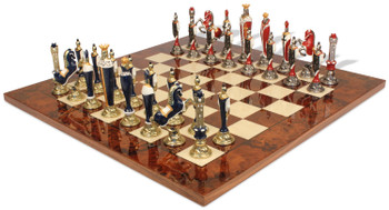 Italfama Renaissance Hand Painted Metal Chess Set with Walnut Burl Chess Board