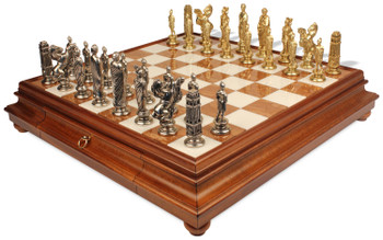 Italfama Caesar Theme Chess Set with Tuscan Marble & Wood Chess Case