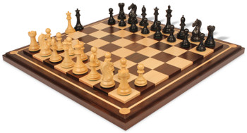 Fierce Knight Staunton Chess Set Ebony & Boxwood Pieces with Walnut Mission Craft Chess Board - 4" King