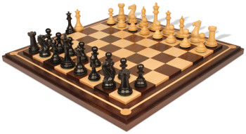 New Exclusive Staunton Chess Set Ebony & Boxwood Pieces with Walnut Mission Craft Chess Board - 4" King