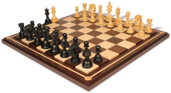 Wellington Staunton Chess Set Ebony & Boxwood Pieces with Walnut Mission Craft Chess Board - 4.25" King