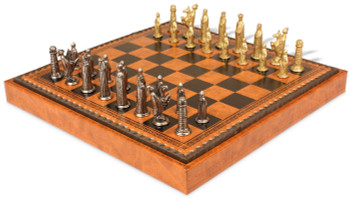 Small Medieval Theme Metal Chess Set with Leatherette Chess Board & Tray