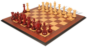Palomo Staunton Chess Set Padauk & Boxwood Pieces with Padauk Molded Edge Chess Board - King