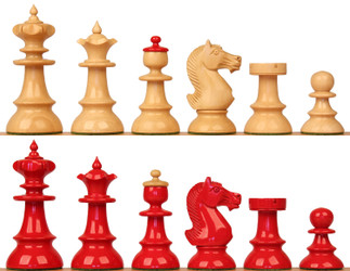 Vienna Coffee House Series Chess Set Red & Boxwood Lacquered Pieces - 4" King