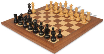 Queen's Gambit Chess Set Ebonized & Boxwood Pieces with Deluxe Walnut & Maple Board - King