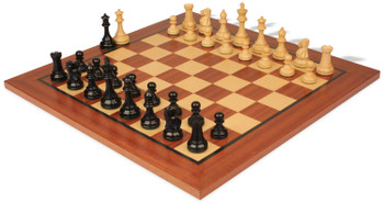 British Staunton Chess Set Ebonized & Boxwood Pieces with Classic Mahogany Board - 3.5" King