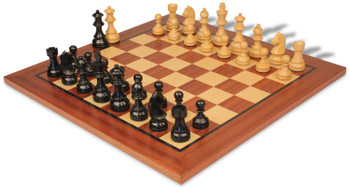 Queen's Gambit Chess Set Ebonized & Boxwood Pieces with Classic Mahogany Chess Board - King
