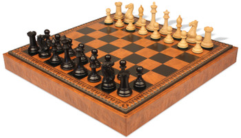 New Exclusive Staunton Chess Set - Ebonized and Boxwood Pieces with Leatherette Chess Board and Tray - 3.5 inch King - Wood Chess Sets by Model, Wood, and Size Chess Sets