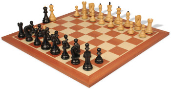 Zagreb Series Chess Set Ebonized & Boxwood Pieces with Sunrise Mahogany Board - 3.875" King