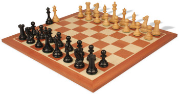 New Exclusive Staunton Chess Set - Ebonized and Boxwood Pieces with Sunrise Mahogany Chess Board with 3.5 inch King - Wood Chess Sets by Model, Wood, and Size Chess Sets