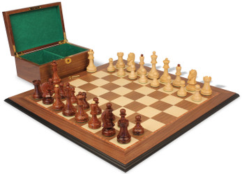 Dubrovnik Staunton Chess Set Golden Rosewood & Boxwood Pieces with Walnut Molded Board & Box - 3.9" King