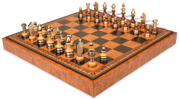 Silhouette Knight Brass & Wood Chess Set with Leatherette Chess Case