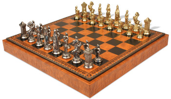 Mary Stuart Queen of Scots Theme Metal Chess Set with Faux Leather Chess Board & Storage Tray