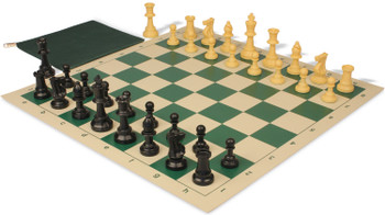 Standard Club Classroom Triple Weighted Plastic Chess Set Black & Camel Pieces with Vinyl Rollup Board - Green