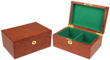 Elm Burl Classic Chess Box With Green Baize Lining - Large