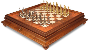 Napoleon Metal Theme Chess Set with Elm Burl Chess Case