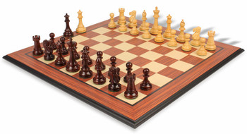 British Staunton Chess Set In Rosewood & Boxwood With Rosewood Molded Chess Board - 3" King