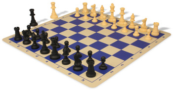 Standard Club Silicone Chess Set Black & Camel Pieces with Silicone Board - Blue