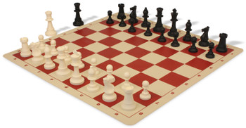 Standard Club Silicone Chess Set Black & Ivory Pieces with Silicone Board - Red