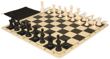 The Perfect Classroom Standard Club Silicone Chess Set Black and Ivory Pieces - Black - Value Plastic Chess Sets for Clubs and Schools School Chess Supplies
