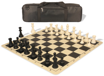 Standard Club Carry-All Silicone Chess Set Black & Ivory Pieces with Silicone Board - Black