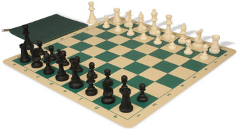 The Perfect Classroom Standard Club Silicone Chess Set Black and Ivory Pieces - Green - Value Plastic Chess Sets for Clubs and Schools School Chess Supplies