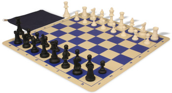 The Perfect Classroom Standard Club Silicone Chess Set Black and Ivory Pieces - Blue - Value Plastic Chess Sets for Clubs and Schools School Chess Supplies
