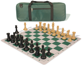 Professional Deluxe Carry-All Plastic Chess Set Black and Camel Pieces with Lightweight Floppy Board - Green - Plastic Chess Sets with Thin Floppy Board Chess Sets