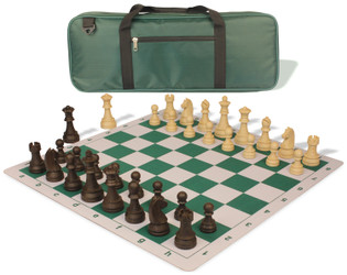 German Knight Deluxe Carry-All Plastic Chess Set Brown and Natural Wood Grain Pieces with Lightweight Floppy Board - Green - Plastic Chess Sets with Thin Floppy Board Chess Sets