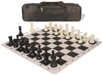 Conqueror Carry-All Plastic Chess Set Black & Ivory Pieces with Lightweight Floppy Board - Black