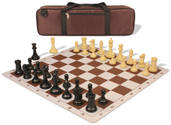 Conqueror Carry-All Plastic Chess Set Black & Camel Pieces with Lightweight Floppy Board - Brown