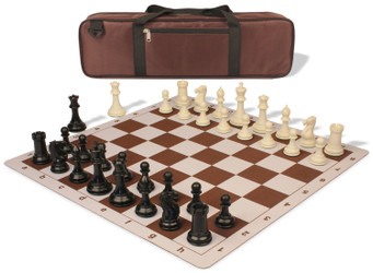 Conqueror Carry-All Plastic Chess Set Black & Ivory Pieces with Lightweight Floppy Board - Brown