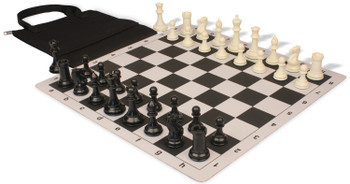 Conqueror Easy-Carry Plastic Chess Set Black & Ivory Pieces with Lightweight Floppy Board - Black