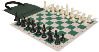 Conqueror Easy-Carry Plastic Chess Set Black & Ivory Pieces with Lightweight Floppy Board - Green