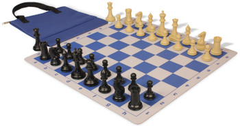 chess boards and chess pieces - Conqueror Easy-Carry Plastic Chess Set Black and Camel Pieces with Lightweight Floppy Board - Royal Blue P8BCF12BE - Chess Sets