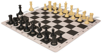 Conqueror Plastic Chess Set Black & Camel Pieces with Lightweight Floppy Board - Black