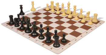 Conqueror Plastic Chess Set Black & Camel Pieces with Lightweight Floppy Board - Brown