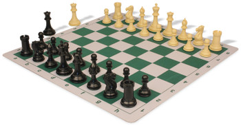 Conqueror Plastic Chess Set Black & Camel Pieces with Lightweight Floppy Board - Green