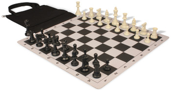 Standard Club Easy-Carry Plastic Chess Set Black & Ivory Pieces with Lightweight Floppy Board - Black