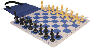 chess boards and chess pieces - Standard Club Easy-Carry Plastic Chess Set Black and Camel Pieces with Lightweight Floppy Board - Royal Blue P3BCF12BE - Chess Sets