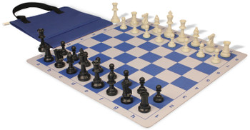 Weighted Standard Club Easy-Carry Plastic Chess Set Black & Ivory Pieces with Lightweight Floppy Board - Royal Blue