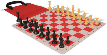 Weighted Standard Club Easy-Carry Plastic Chess Set Black & Camel Pieces with Lightweight Floppy Board - Red