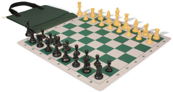 Weighted Standard Club Easy-Carry Plastic Chess Set Black & Camel Pieces with Lightweight Floppy Board - Green