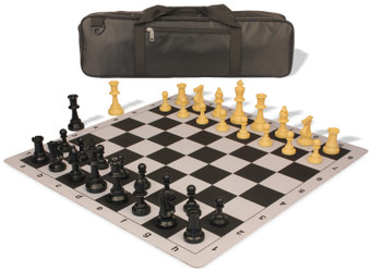 Standard Club Carry-All Triple Weighted Plastic Chess Set Black & Camel Pieces with Lightweight Floppy Board - Black