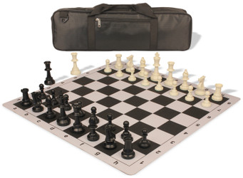 Standard Club Carry-All Triple Weighted Plastic Chess Set Black & Ivory Pieces with Lightweight Floppy Board - Black